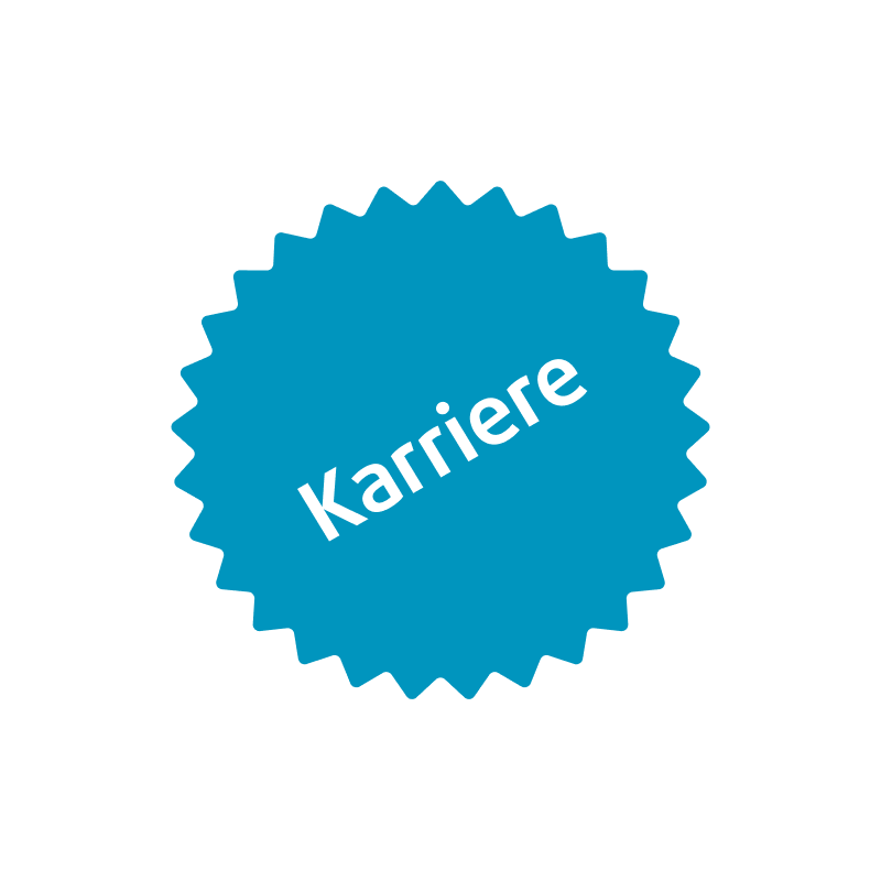 Blaue Sternform mit dem Wort „Karriere“ in weißer Schrift auf weißem Hintergrund.