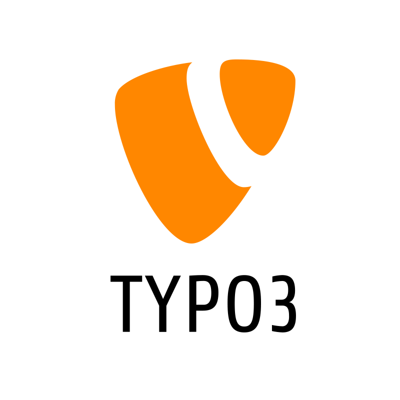 Orangenes TYPO3-Logo und schwarzer Text auf weißem Hintergrund.