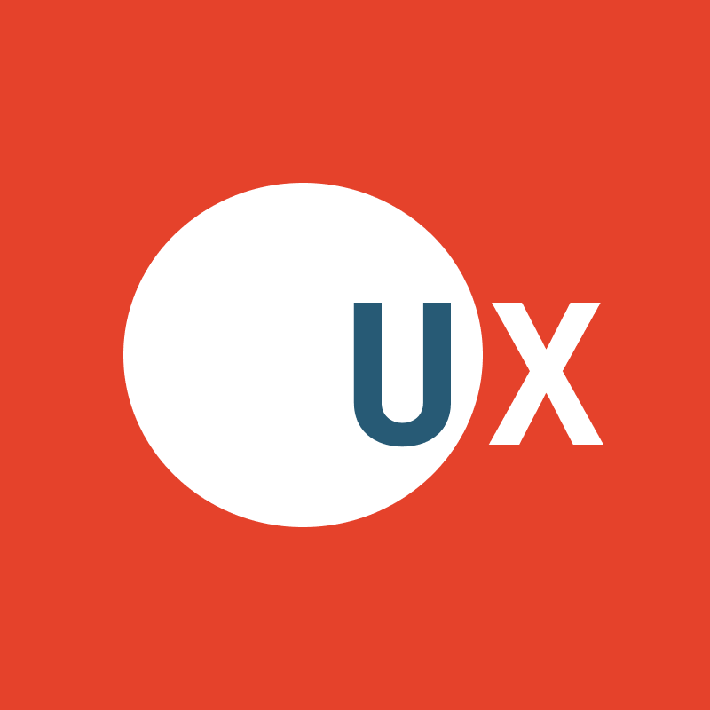 Fettgedruckte weiße Buchstaben „UX“ stehen in einem weißen Kreis auf rotem Hintergrund.