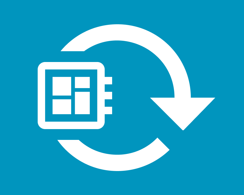 Eine Technik-Box mit einem rotierenden Pfeil, der die Aktualisierung von Technologien symbolisiert.