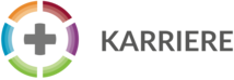 Graues Kreuz in einem bunten Kreis, daneben das Wort KARRIERE in fetten grauen Buchstaben.